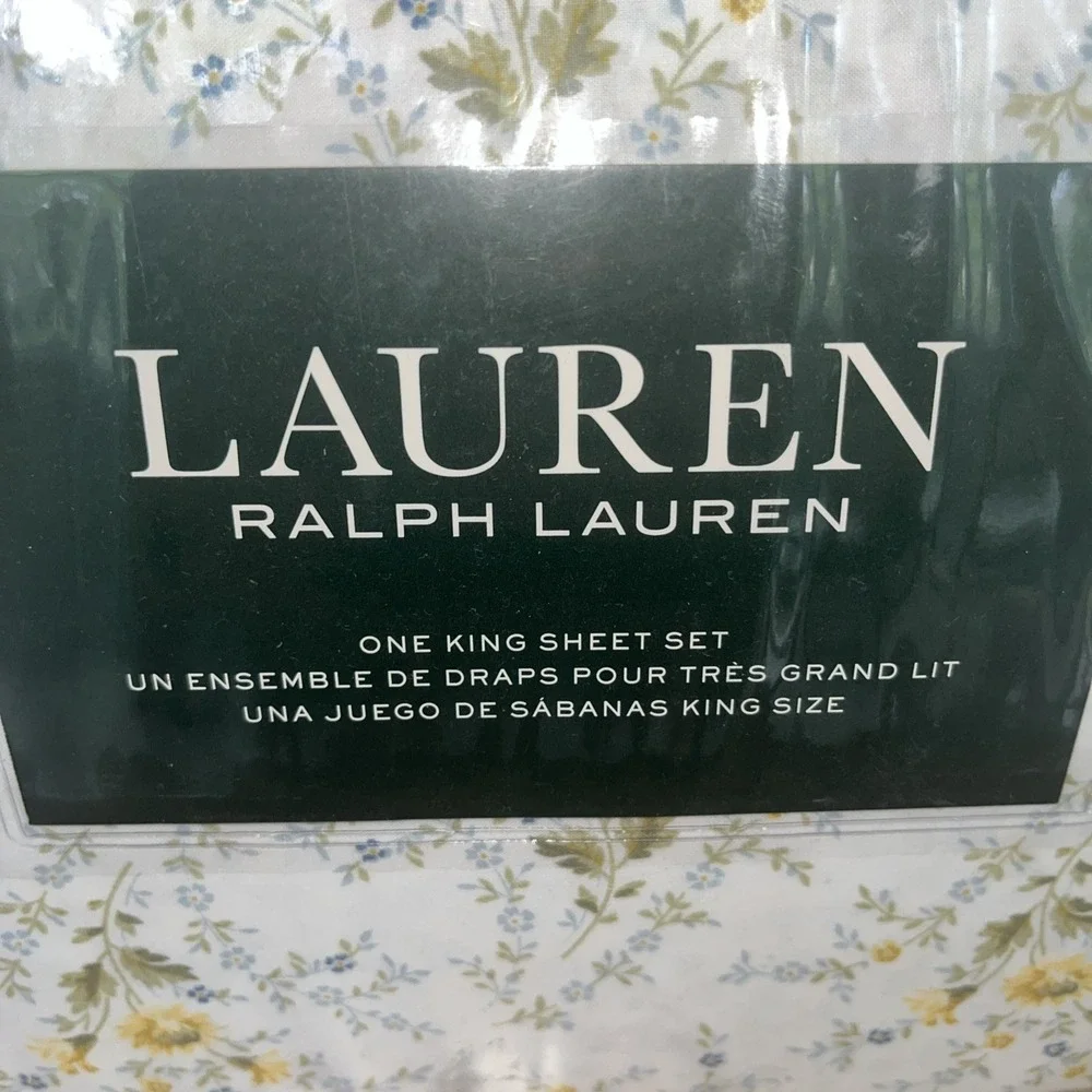 NIB Lauren Ralph Lauren King Sheet Set Nelida Yellow Blue Wildflower Cottage VTG